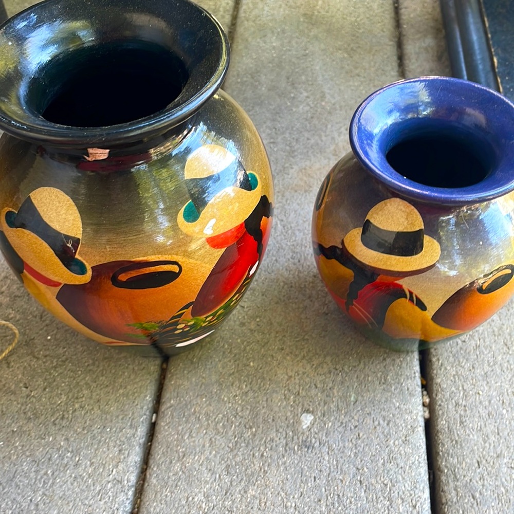 2 Art Pottery Vase H 4.5” there are tiny blemishes image chipped.both for 30